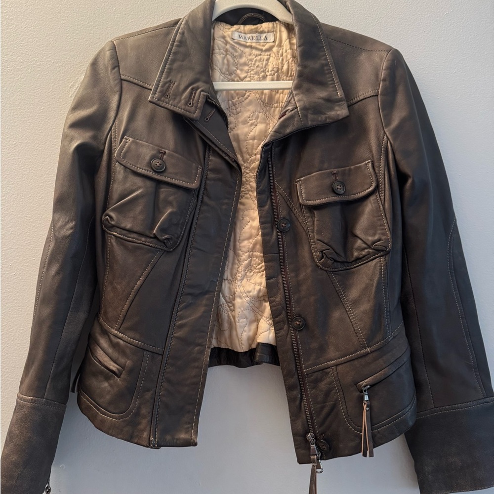 FINAL SALE‼️MARELLA Dark Brown Leather Jacket